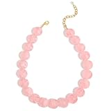 FAUTHENTICUTE Pink Chunky Beaded Necklace for Women Trendy Statement Choker Necklace Boho Western Beach Style Bead Necklaces Jewelry Perfect Wedding Birthday Gift for Her