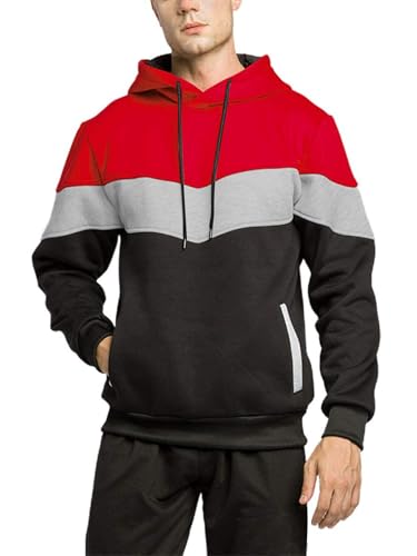 Men's Pullover Fleece Hoodie Sweatshirt Color Block Long Sleeve N...
