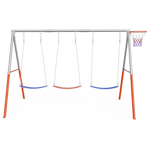 JOYMOR 3-Seats Metal Swing Sets for Backyard Outdoor