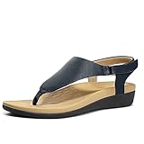UTENAG Womens Arch Support Sandals Orthotic Adjustable Thong Flip Flops Navy Size 8