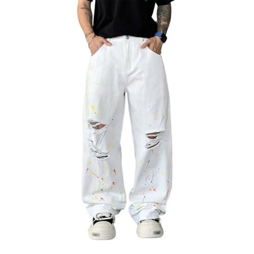 XYGJZ Men's Baggy Jeans Grunge Distressed Ripped Denim Pants Streetwear