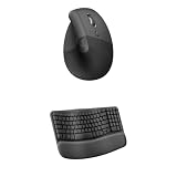 Logitech Wave Keys Wireless Ergonomic Keyboard with Cushioned Palm Rest for Multi-OS, Windows/Mac + Lift Vertical Ergonomic Mouse, Wireless Bluetooth for Windows/macOS/iPadOS, Laptop, PC - Graphite