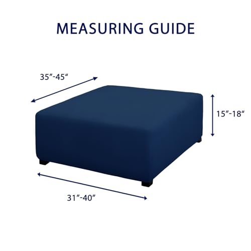 Image of PureFit Super Stretch Form Fit Square Ottoman Cover Rectangle - Ottoman Slipcovers for Foot Stool & Folding Storage Furniture for Living Room with Nonslip Elastic Bottom (Medium-XL, Navy)