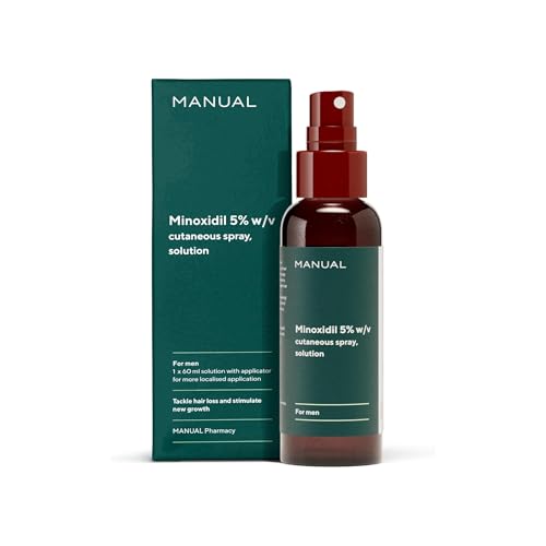 Manual 5% Minoxidil (1 x 60ml) Formula For Men - Increases Blood Flow To Follicles - Promotes Growth for Longer, Thicker Hair - Stimulates Hair Regrowth - Easy To Apply Spray - 1 Month Supply