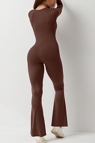 QINSEN Jumpsuits for Women Square Neck Wide Leg Full Length Romper Playsuit