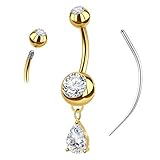 AceFun Piercing Ombligo Titanio 1.6mm 10mm Dorado Circonita Colgante Gota Elegante Joyeria Corporal Femenina