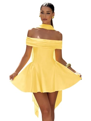 Satin Short Homecoming Dresses for Teens with Scarf 2025 Off The Shoulder A-Line Mini Cocktail Party Dress