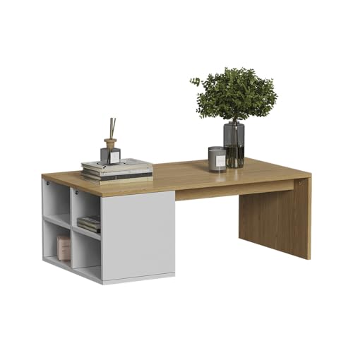 Vicco Tavolino Da Salotto Bianco/Quercia 90 X 50 Cm Con 4 Scomparti Aperti - 5