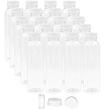 12 Oz Round Empty PET Plastic Juice Bottles - Pack of 38 Reusable Clear Disposable Milk Bulk Containers with White Tamper Evident Caps