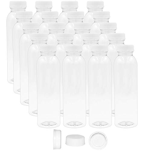 Upper Midland Products 12 Oz Round Empty PET Plastic Juice Bottles - Pack of 38 Reusable Clear Disposable Milk Bulk Containers with White Tamper Evident Caps