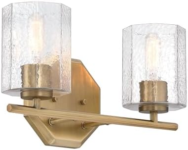 DESIGNERS FOUNTAIN Haven 16 inch 2-Light Old Satin Brass Bathroom Vanity Light Fixture with Clear Rippled Glass Shades, D309M-2B-OSB