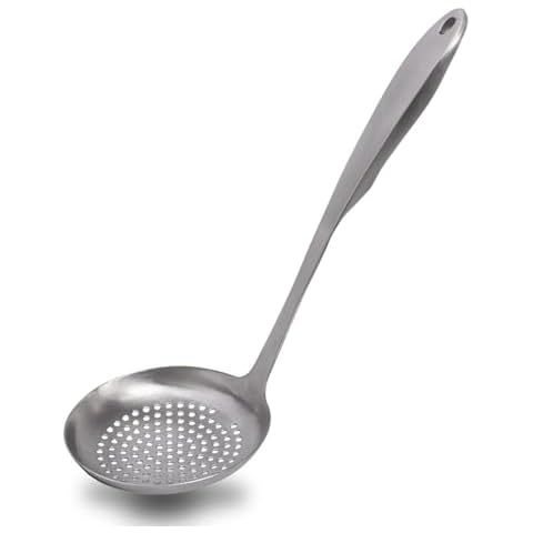 Strainer Skimmer, 304 Stainless Steel Skimmer, Slotted Spoon with Comfort Handle and Hanging Holes, Scoop Strainer Spoon for Cooking, Draining, Frying, Kitchen Colander Spoon, 13.9IN Cover