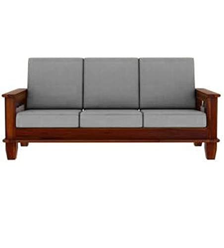 Image of Solid Sheesham Wooden 3 Seater Sofa Set for Living Room Furniture (3 Seater Sofa Set, Teak Finish)