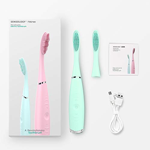 SENSOLOGY Silicone Electric Rechargeable Toothbrush, 5 Modes USB Charging Toothbrush Design for Sensitive Teeth with 1 Replaced Head Protect Gums for Kids and Adults (Green)