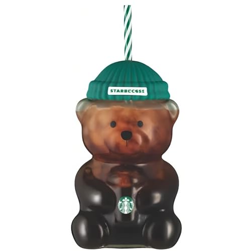 colonova Bear Cup 2025 New Teed Bear Straw Cup, Cute Bears Glass Cup with Straw, 20oz Reusable Glass Tumbler with Lid for Iced Coffee, Milk Tea, and Cocktails, Dishwasher Safe (1)