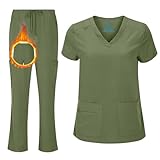 ACTIVE UNIFORMS Women's Cool Stretch V-Neck Top and Cargo Pant Scrub Set with Regular and Petite Sizes (Olive...
