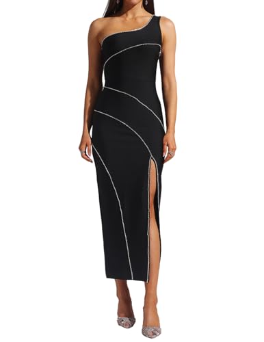 BELLA BARNETT Luxurious Black One Shoulder Cocktail Dress Elegant High