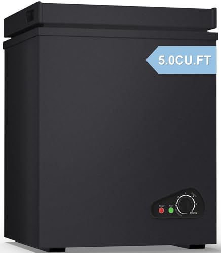 TABU 5.0 Cubic Feet Chest Freezer, Compact Freestanding Deep Freezer with 7 Level Adjustable Thermostat & Removable Basket,Top Opening, Low Noise(Black, 5.0 Cu.Ft.)