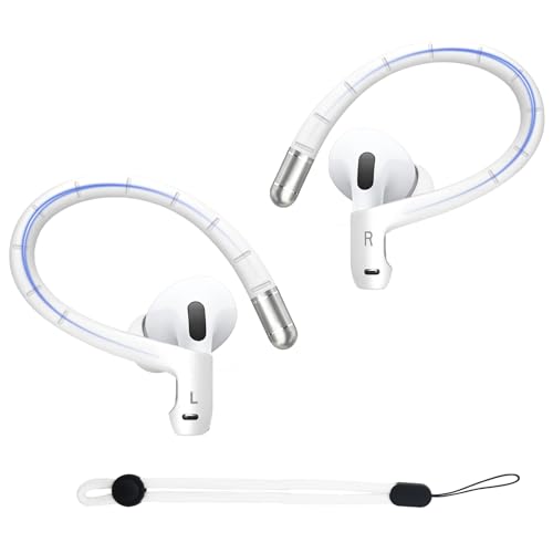 Adhiper Titanium Alloy Ear Hooks for Airpods 4/3/2/1 AirPods Pro 3 (2025) /Pro 2/Pro 1[Added Anti-Lost Lanyard] Accessories That Fit SecurelyAnti Slip Sports Clip HooksWhite