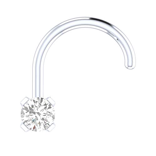1/10 Ct Diamond Nose Stud 14K White Gold Nose Ring Twist Screw Hi Color #TOP3