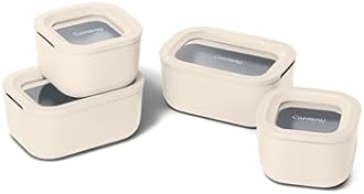 Caraway Mini Food Storage 9pc Set - Glass Storage Containers for Food - Non-Toxic Ceramic-Coated Glass - Air Release Technology - Compact & Stackable Design - Cream