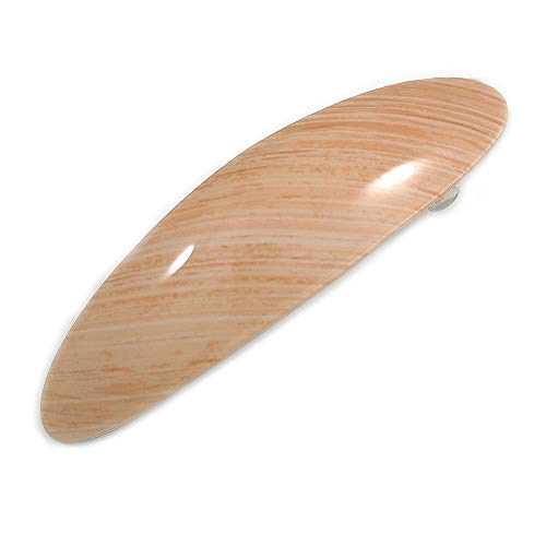 Barrette à cheveux ovale acrylique marron clair 90 mm pince rayée femme
