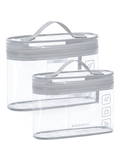 Image of BAGSMART TSA Approved Toiletry Bag, Clear Makeup Cosmetic Bag Organizer, Quart Size Travel Bag for Toiletries, Carry-on Travel Accessories Essentials, Gray, 8''L x 3''W x 6.3''H, 2 Pack