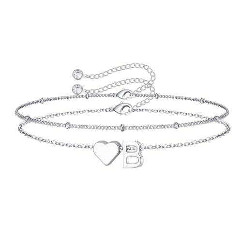 Image of M MOOHAM Easter Basket Stuffers Gifts for Kids Teens Girls - 14K-Gold-Plated Heart Initial A-Z Bracelets for Women Girl Dainty Gold Bracelets Birthday Easter Gifts for Women Teenage Girls Kids Teens