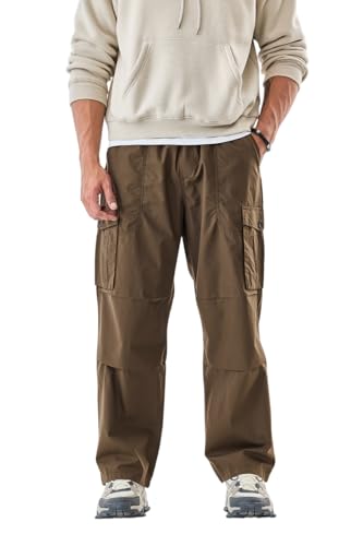 Image of SNITCH Men Cargo Pants | Loose Fit with Elastic Waistband & Drawstring | 100% Cotton Fabric with Utility Pockets | Streetwear Style for Casual Outings