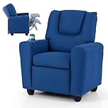 COSTWAY Kids Recliner Chair, Adjustable Children Armchair Sofa with Cup Holder, Footrest, Toddler Gaming Lounge Chair for Boys Girls (Fabric, Blue)