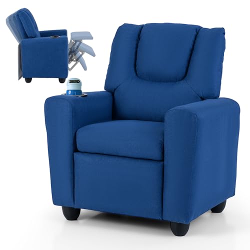 Image of HONEY JOY Kids Recliner, 2-in-1 Toddler Armrest Sofa Couch with Cup Holders, Adjustable Footrest, Fabric Surface, Child-Size Recliner Chair for Boys Girls Age 3+ (Blue)
