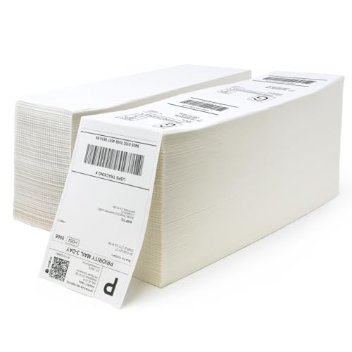 Buhbo 4" x 6" Direct Thermal Labels - Perforated BPA Free - Compatible with Zebra & Rollo Printer - Commercial Grade Shipping (4000 Fanfold Labels - 2 Stacks of 2000)