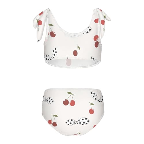 Girls Cherries and White Polka Dot Bows Pattern Swimsuit Two Pieces Bikini Set Bathing Suits Swimwear Crop Top Swimsuit Set2