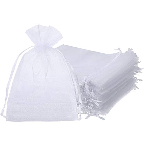 ONWON 100 Stück Organza-Geschenkbeutel mit Kordelzug, 10,2 x 15,2 cm, für Partys, Hochzeiten, Reisen, Schmuck, Süßigkeiten, Babyparty, Weiß Cover