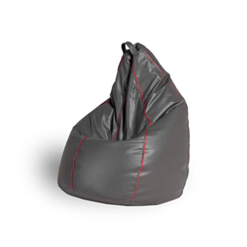 Wakefit Bean Bag XXXL | 3 Months Warranty | Leatherette Bean Bag with Beans | Grey with Red Piping