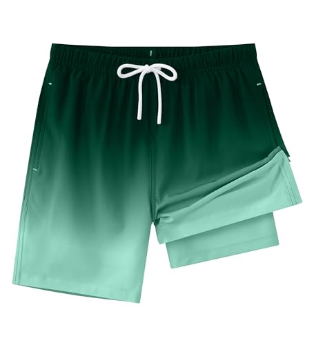 Zoofly Badeshorts Jungen 152 Kinder Badehose mit Kompression Liner 2 in 1 Sommer Schnelltrocknend Boardshorts 3 Taschen 7-8 Jahre Verlauf Verlauf Grün