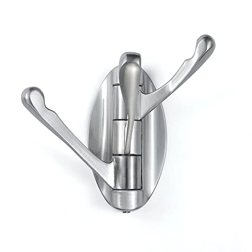 Swivel Robe Hook Foldable Coat Holder With Heavy Duty Folding Multi Three Triple Swing Arm Towel Rack Clothes Hanger For Bathroom Kitchen Garage Wall Mount Solid Metal Brushed Nickel #TOP2