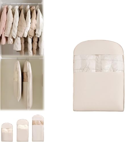 Space Saving Hanging Garment Bag with Self Compression Zipper, Space Saving Hanging Protector, Garment Bags for Hanging Clothes, Coats, Jackets, Down Coat,Shirts (Beige,X-Large)
