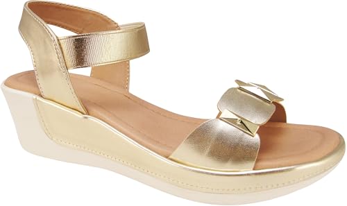 Image of Action Women's Platform Sandals| Block Heel| Glitter Embellished| Ankle Strap Bronze