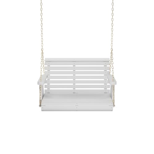Image of Amish Casual Heavy Duty 700 Lb Capacity Porch Swing (3 Foot, Semi-Solid White Stain) - Wooden Outdoor Roll Back Swing with Hanging Chains - Amish Made in the USA