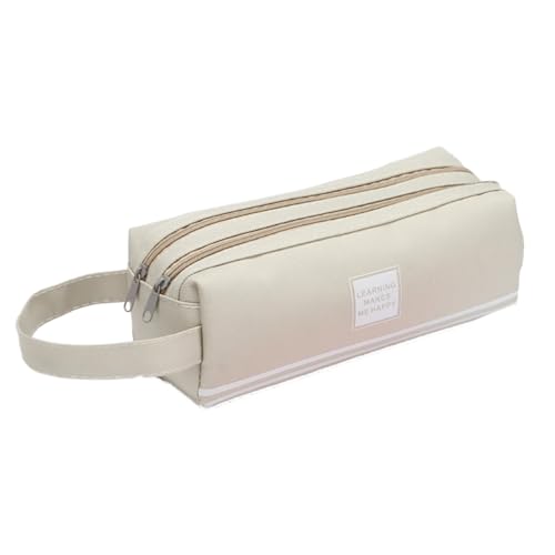 Image of Big Capacity Pen Case - Large Pen Pouch with Durable Oxford Materials, Double Layer Zipper Open Bag for Office Adults (Beige)