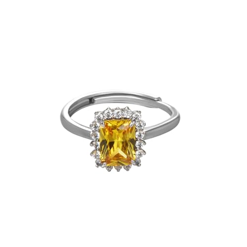 Stfery Anillo rectangular de halo para mujer, oro blanco de 14 quilates, anillos de boda de lujo citrino, oro auténtico Au585, talla 53 (16,9)