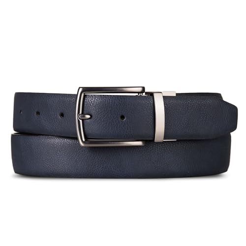 Nautica Mens Reversible Pebbled Leather Belt | 2-in-1 | Classic | Everyday | Business | Work | Dress | Casual | Metal Buckle - Navy/Black, 42"