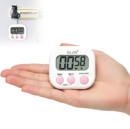 Image of GLUN Digital Kitchen Timer for Cooking, Pack of 1 Big & Clear Digits, Loud Alarm, Magnetic Back, Timer for Baking, Creating Food, White Body & Pink Buttons (Random Color)