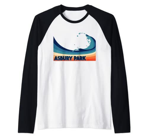 Asbury Park New Jersey Retro Surf Sailing & Fishing Vacation Raglan Baseball Tee