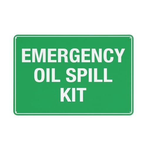 Emergency Oil Spill Kit Notice Sign, 8"x12" UV protected weatherproof aluminum, industrial emergency plaque for farm yards, mechanical workshops and fuel storage outdoor areas