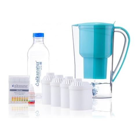 Alkanatur Alkaline Water Pitcher Filter Annual Pack Bundle with 4 Filters (Filters Fluorides, Chlorine, Heavy Metals, etc)- Alkalized and Ionized tap Water - High pH Alkalizer Machine Cover