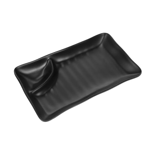 Plato para Sushi de Melamina Negro con Compartimento para Salsa miniatura 1