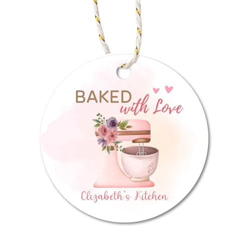 Emma Pink Studio Personalized Baked with Love Tags, Baking Custom Tags, Handmade Bakery Small Business Packing Tags (1.5
