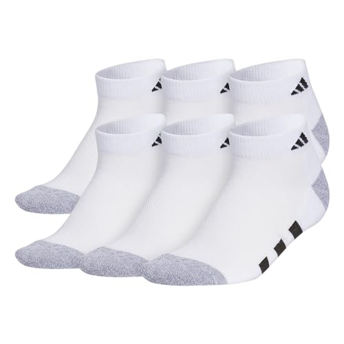 La mejor comparación de Calcetines cortos para Niño los 10 mejores. 47 adidas - Calcetines unisex de corte bajo con rayas angulares acolchadas para niños y niñas (6 pares), Blanco/Gris/Negro, Large